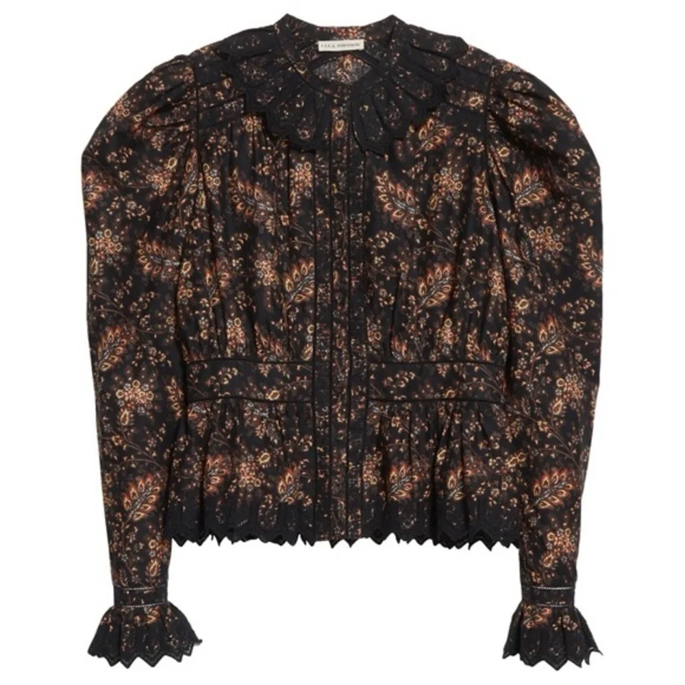 NWT ULLA JOHNSON Brigitte Puff Sleeve Peplum Blouse in Minuit Floral Print - Picture 7 of 12